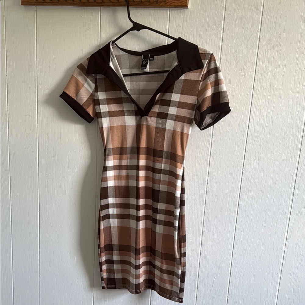 Windsor Brown Tan Sheath Mini Dress V-Neck Casual